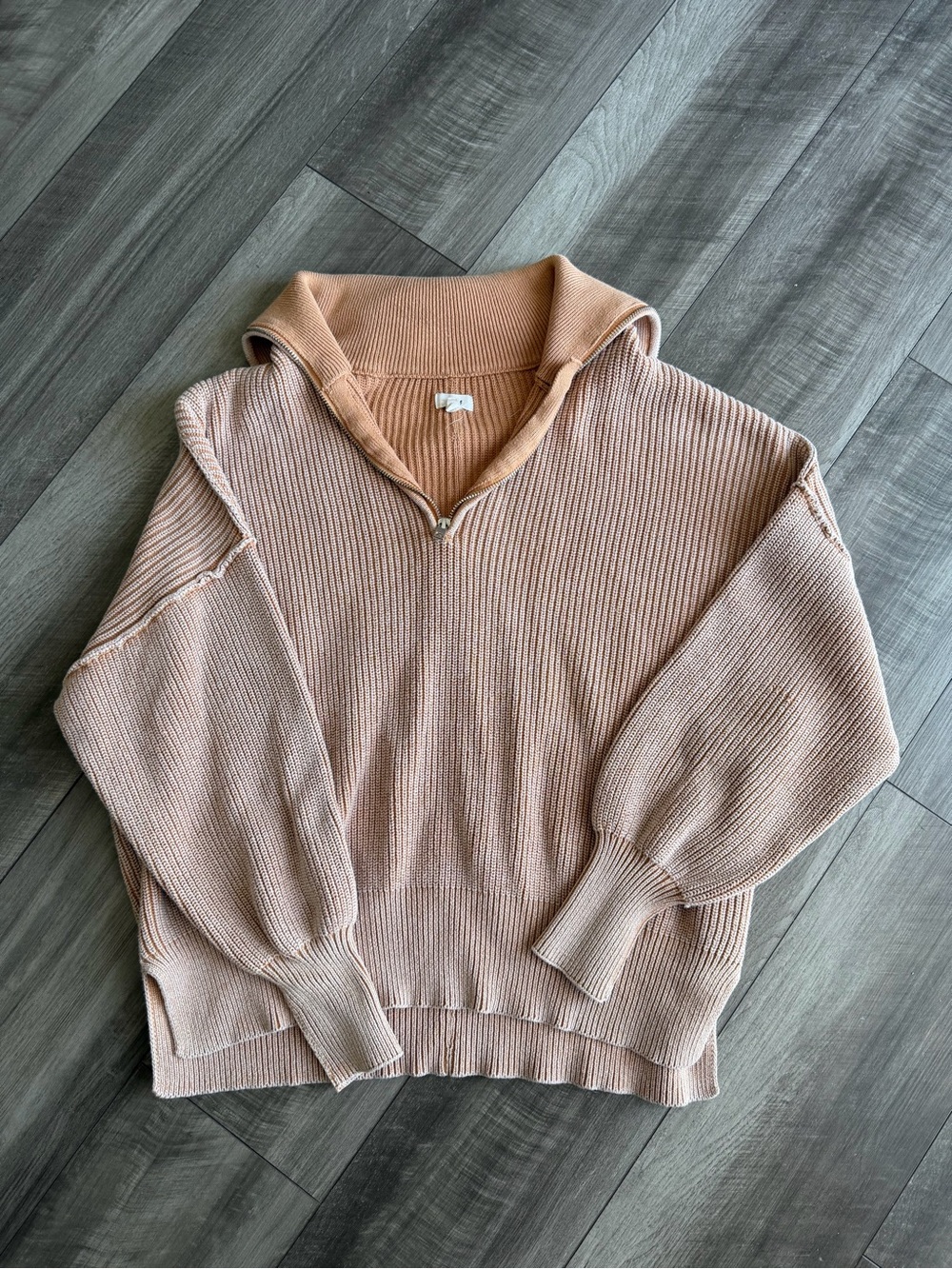 Aerie Beyond Quarter Zip Ribbed Sweater Beige Women’s Sz XS Oversized Cozy